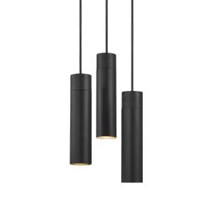 Lámpara de techo 3 luces negro de metal y madera cilíndrica…
