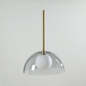 Lámpara de techo acampanada de vidrio ahumado y acero dorad…