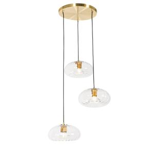 Lámpara de techo art deco dorada cristal redonda 3 luces