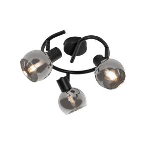 Lámpara de techo art déco negra 3 luces con cristal ahumado…