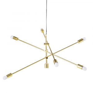 Lámpara de techo con 3 brazos orientables de metal dorado