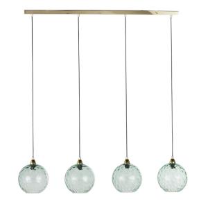 Lámpara de techo con 4 bolas de cristal azul y metal dorado