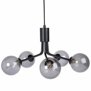 Lámpara de techo con 5 bolas de metal y cristal negro