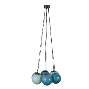 Lámpara de techo con 7 bolas de cristal azul opalino