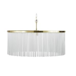 Lámpara de techo con flecos de vidrio y metal dorado