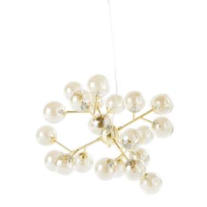 Lámpara de techo con varias bolas de vidrio ámbar y metal d…