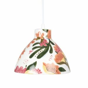 Lámpara de techo de cerámica blanca con flores naranjas, am…