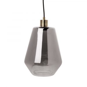 Lámpara de techo de cristal ahumado y metal dorado