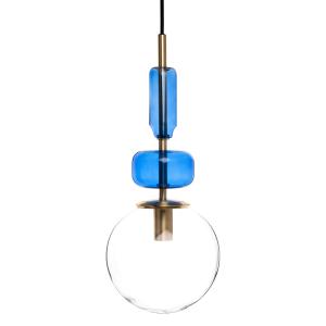 Lámpara de techo de cristal azul, transparente y dorado