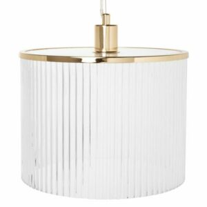 Lámpara de techo de cristal estriado y metal dorado
