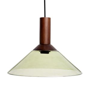 Lámpara de techo de madera de acacia y cristal tintado verd…