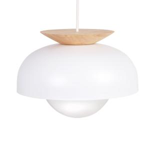 Lámpara de techo de madera de hevea y metal blanco roto