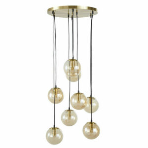 Lámpara de techo de metal dorado con 8 bolas de cristal ama…