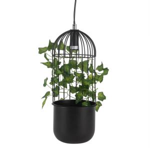 Lámpara de techo de metal negro y hojas de hiedra artificia…