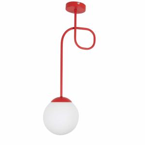 Lámpara de techo de metal rojo con bola de cristal blanco