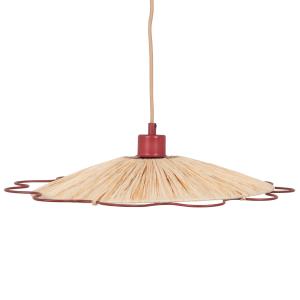 Lámpara de techo de rafia con canto de metal rojo