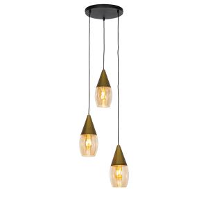 Lámpara de techo dorada 3 luces con cristal ámbar