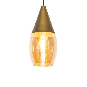 Lámpara de techo dorada con cristal ámbar