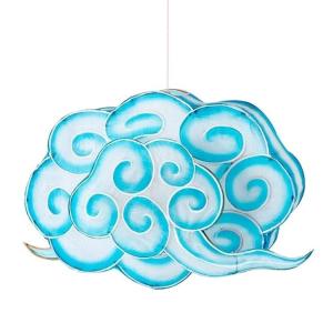 Lámpara de techo forma de nube en bambú y seda azul 55cm
