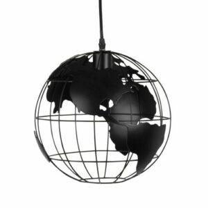 Lámpara de techo globo terráqueo de metal negro calado