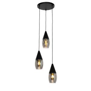Lámpara de techo negra 3 luces con cristal ahumado