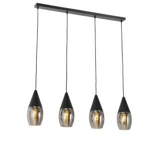 Lámpara de techo negra 4 luces con cristal ahumado