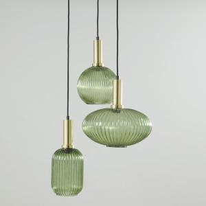 Lámpara de techo negra con 3 pantallas de vidrio estriado v…