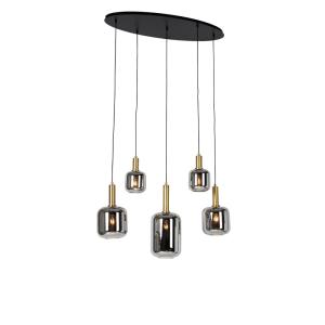 Lámpara de techo negra cristal dorado ahumado 5 luces