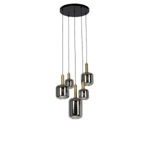 Lámpara de techo negra dorado cristal ahumado 5 pucc