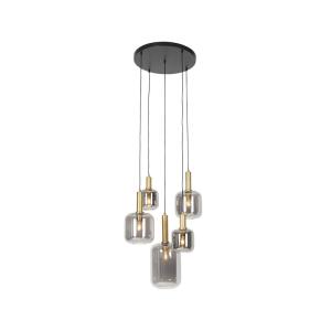 Lámpara de techo negra dorado cristal ahumado 5 wifi