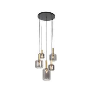 Lámpara de techo negra oro cristal ahumado 5 luces