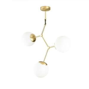 Lámpara de techo nórdica de oro 3 luces y esferas de crista…