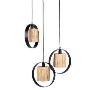 Lámpara de techo racimo con 3 pantallas de mimbre y metal n…