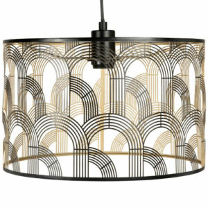 Lámpara de techo tambor de metal calado negro y dorado