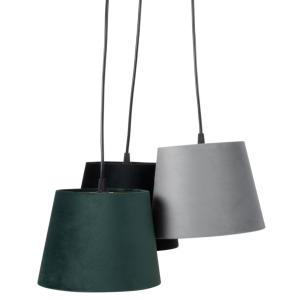 Lámpara de techo triple con pantalla de terciopelo gris, ne…