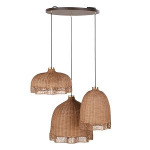 Lámpara de techo triple de ratán trenzado de 75x75x130 cm