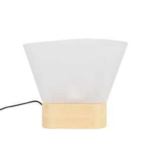 Lámpara de vidrio transparente y base de madera de pino