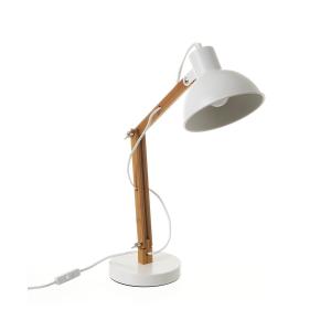 Lámpara flexo para escritorio de bambú y metal en blanco y…