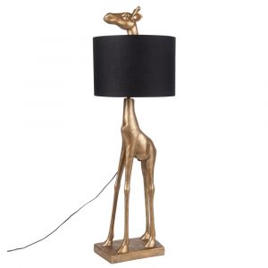 Lámpara jirafa dorada y pantalla negra