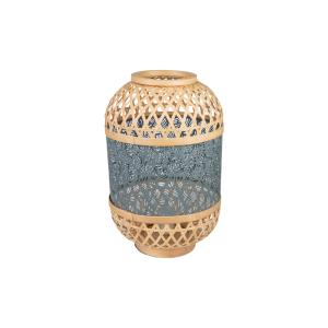 Lámpara mesa bambu metal azul natural 26x26x38cm