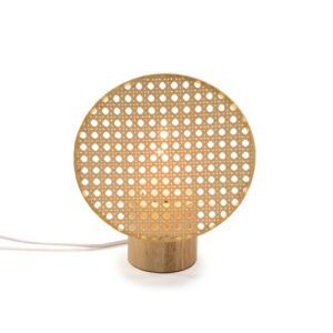 Lámpara mesa  madera  pantalla mimbre sintético