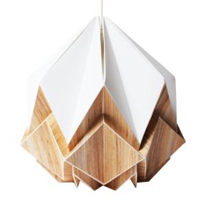 Lámpara para colgar de papel blanco y Ecowood de origami -…