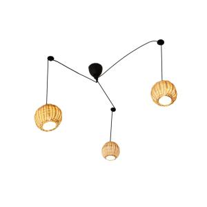 Lámpara techo artesanal bambú y ratán natural 3 luces e27