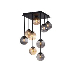 Lámpara techo negra cristal ámbar ahumado 9 luces