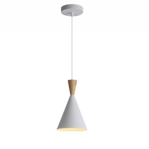 Lámpara techo nórdica metal y madera blanca e27