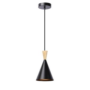 Lámpara techo nórdica metal y madera negra e27