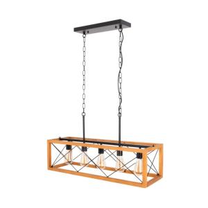 Lámpara techo vintage madera y metal negra 5xe27