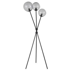 Lámpara trípode de metal negro con bolas de cristal ahumado…