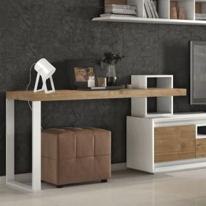 Lampe bureau madera  Alt.30cm blanco Pantalla: aluminio