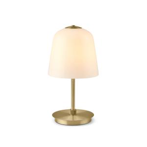 Lampe rechargeable en métal doré et verre, blanc d :15cm